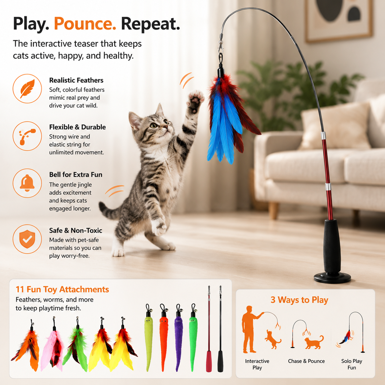 PouncePendulum Interactive Cat Teaser (11 pcs)