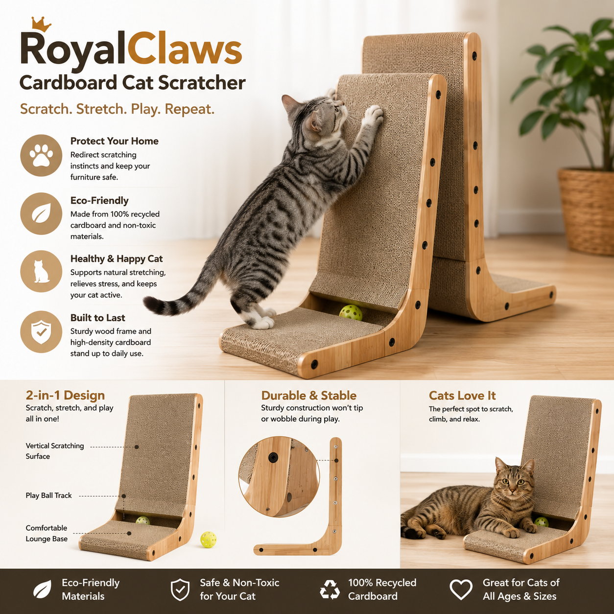 RoyalClaws Cardboard Cat Scratcher